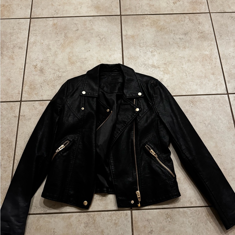 Blank NYC Black Leather Jacket with Gold Accents
